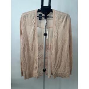 NWT Chicos Peach Sheer Embroidery Long‎ Sleeve Open Front Cardigan Size 2 Large